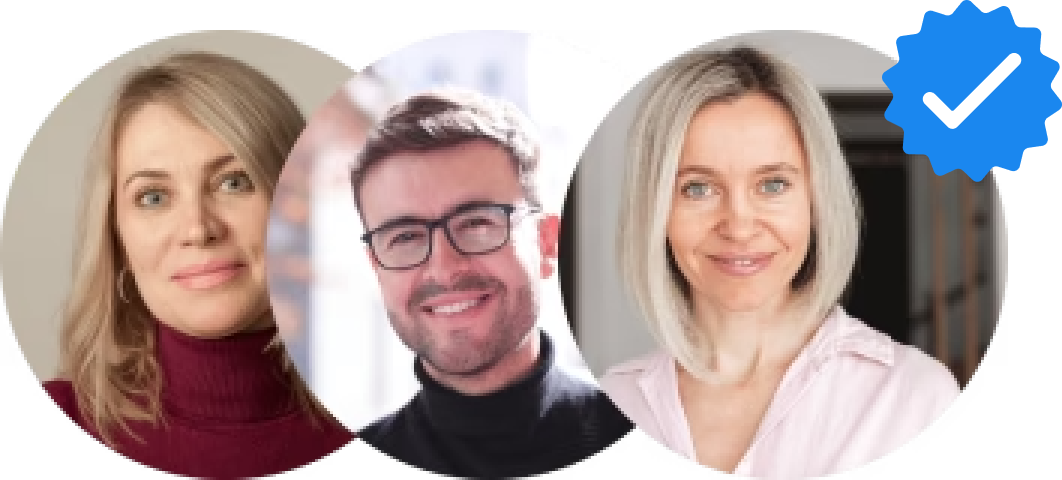 A group of three adults smiling in a composite photo.