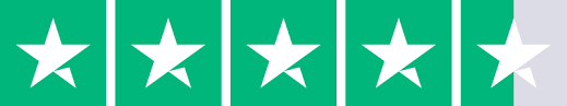 Five green stars with a white background in a row.